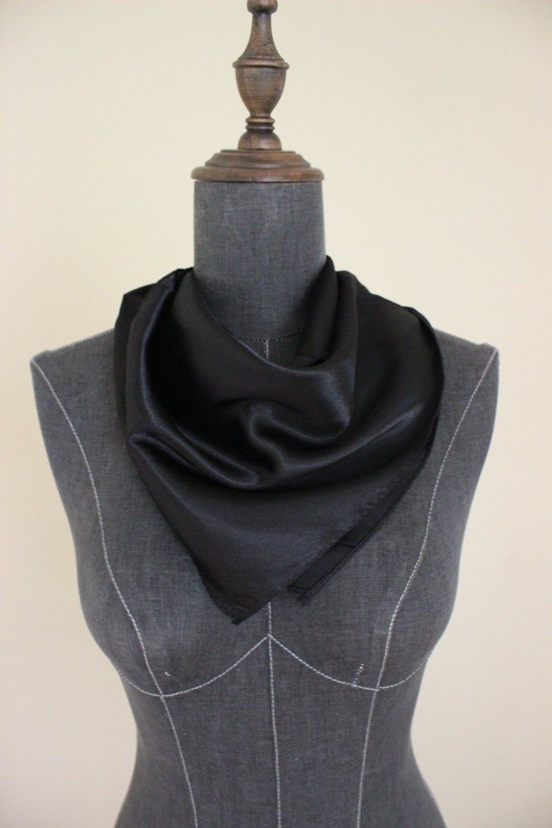 nania Silk square scarf pure color head scarf blend neckerchief (Black) - Image 5
